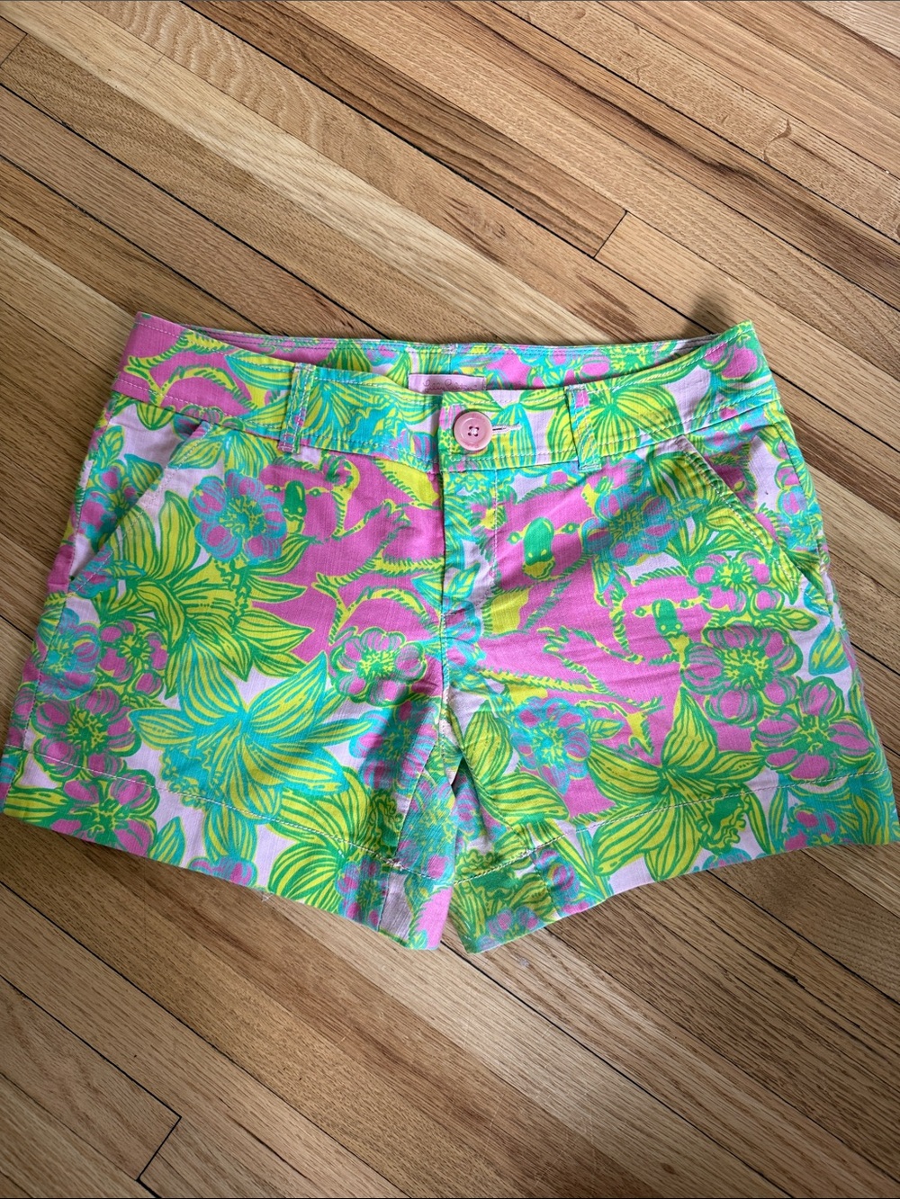 Lilly Pulitzer Pink & Green Tropical Floral Shorts with Koala bear design